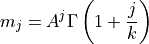 m_j = A^j \Gamma \left( 1 + \frac{j}{k} \right)